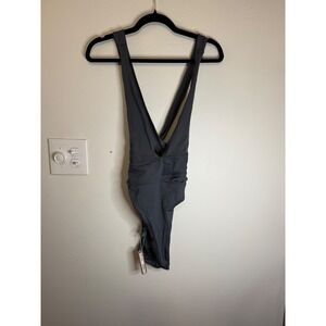 Skims Recycled Swim Cut Out Plunge Monokini Gunmetal Size XL NWT